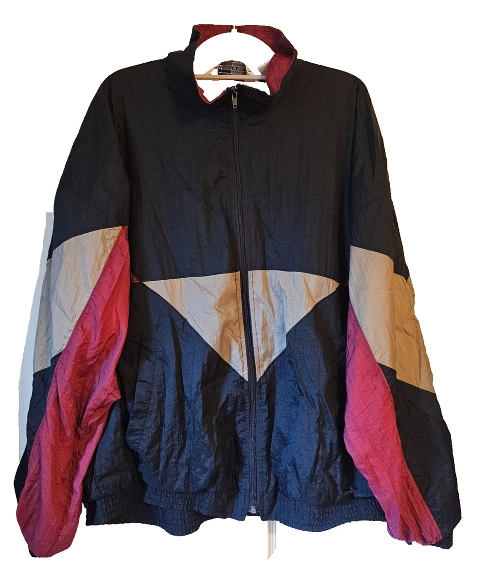 Vintage Functionals Nylon Color Block Full Zip Windbreaker Jacket Retro Size XL